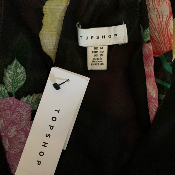 TOPSHOP Black Floral Pinafore Plunge Dress NWT - Picture 7 of 8